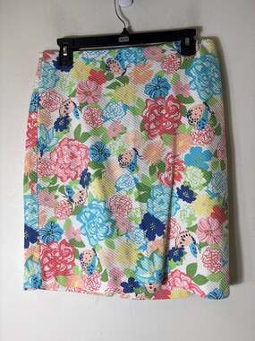 Talbots White Skirt with pink,Yellow,blue&Green Flower print Sz 10P